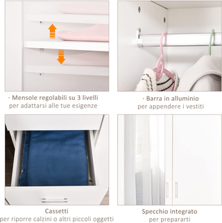 Armadio Moderno Guardaroba 2 Ante con Specchio e 3