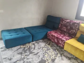 Sofá modular tela y terciopelo