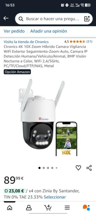 Cámara Vigilancia Ctronics. Wifi, 4K, zoom 6x opt.