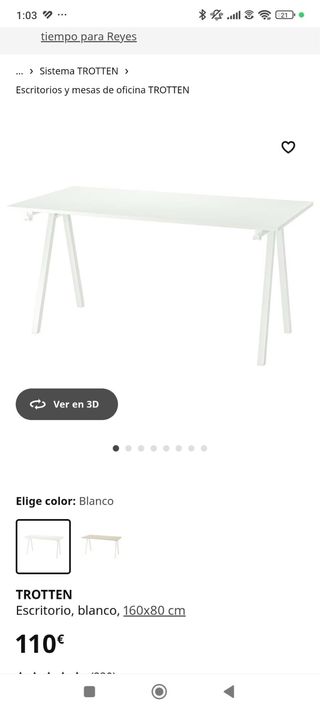 Escritorio Ikea TROTTEN Blanco 160x80