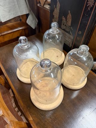 4 Campane Vetro con Base Legno