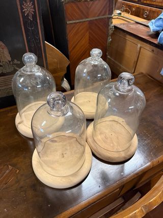 4 Campane Vetro con Base Legno