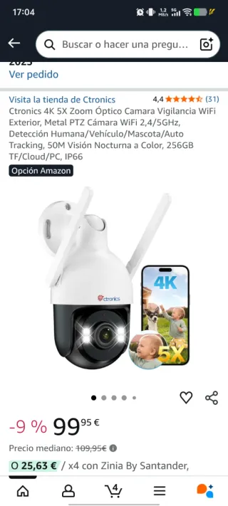 Cámara Vigilancia Ctronics Wifi 4K Zoom Óptico 5x