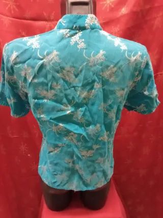Blusa Turquesa Estilo Cheongsam Manga Corta
