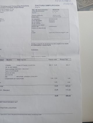 Portátil no funcional HP Pavilion 14-dv0015ns.