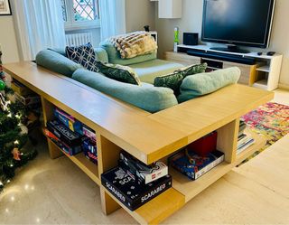 Divano 4 posti tessuto sfoderabile + libreria