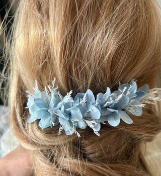 Tocado flores comunión/novia azul y blanco