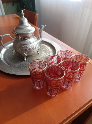 Juego Té Marroquí Tetera 6 Vasos Bandeja