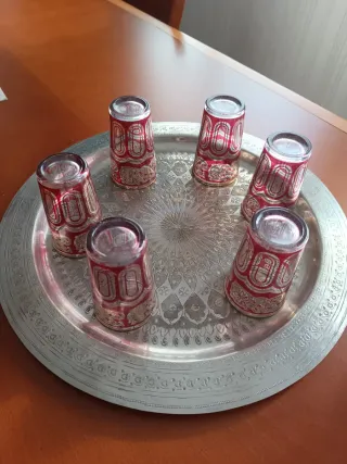 Juego Té Marroquí Tetera 6 Vasos Bandeja