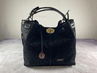 Bolso Grande DKNY Negro Bordado Dorado