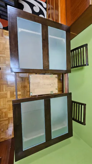 Mesa de comedor extensible de madera y cristal