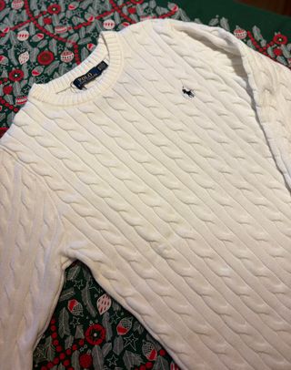 Jersey Polo Ralph Lauren Cable Knit blanco