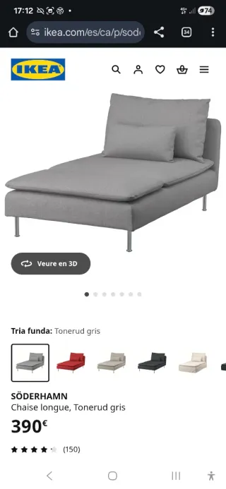SÖDERHAMN Chaise longue IKEA gris