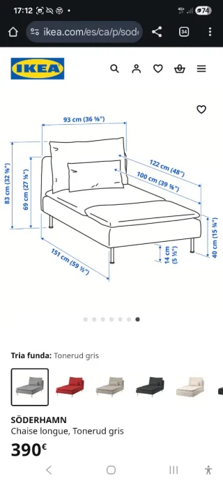 SÖDERHAMN Chaise longue IKEA gris