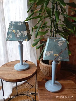 Pareja Lamparas en azul claro Shabby Chic oriental