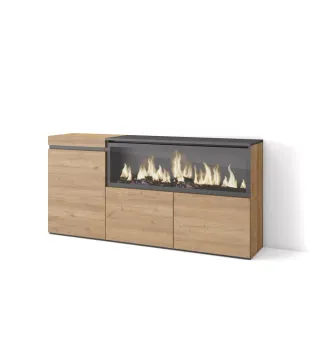 Aparador de salón, 150x35x75cm, Chimenea eléctrica