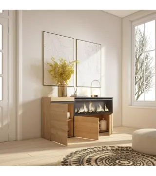 Aparador de salón, 150x35x75cm, Chimenea eléctrica
