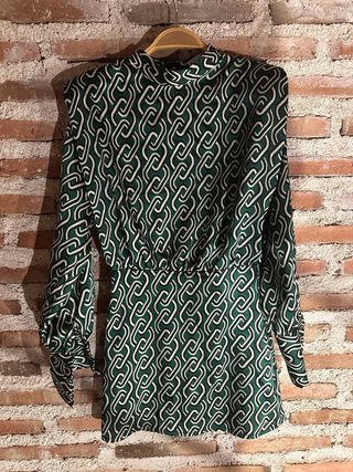 Vestido Mango Verde y Blanco Talla XXS