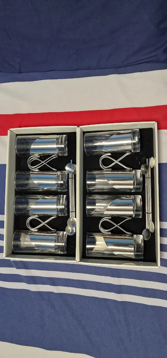 Juego 8 tazas té cristal y metal