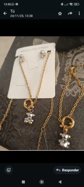 Collar y pendientes oso acero inoxidable