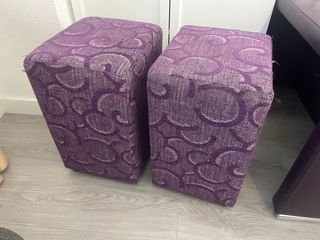 Sofá chaise longue tela y piel morado