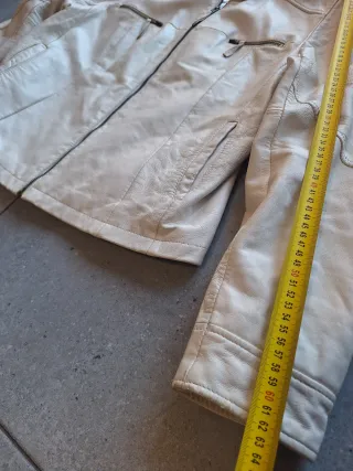 Cazadora Biker Piel Mujer Beige Talla 46 Vintage