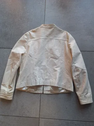 Cazadora Biker Piel Mujer Beige Talla 46 Vintage