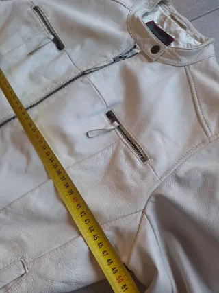 Cazadora Biker Piel Mujer Beige Talla 46 Vintage