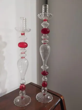 Coppia Candelieri Vetro Soffiato Rosso marca Ivat