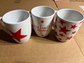 Set 3 Tazze Ceramica Bianche Rosse Natale