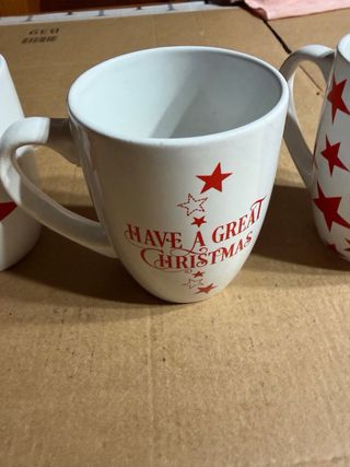 Set 3 Tazze Ceramica Bianche Rosse Natale