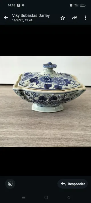 Tarro de porcelana azul estilo chino sellado antig
