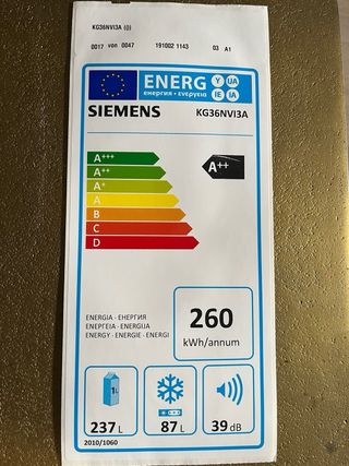 Frigorífico Combi Siemens IQ300 KG36NVIDA A++