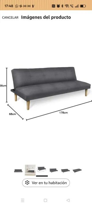 Sofá Cama Gris Tela