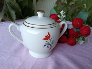 Zuccheriera in terraglia con decori floreali