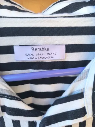 Camisa Homem Bershka XL Riscas Preto/Branco