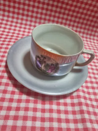 Juego 3 tazas y platos porcelana antigua