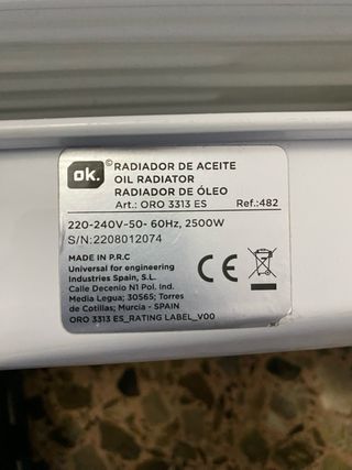 Radiador eléctrico ok. blanco 2Unidades €20c/una