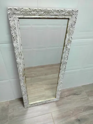 Espejo Marco Decorativo Blanco y Dorado