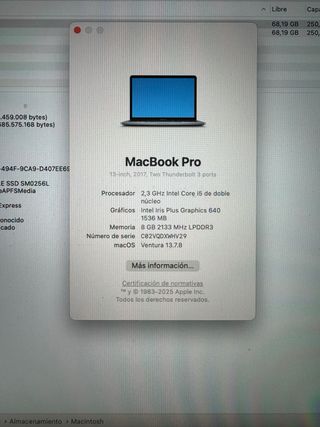 MACBOOK PRO 13” 2017 i5 256GB GRIS ESPACIAL