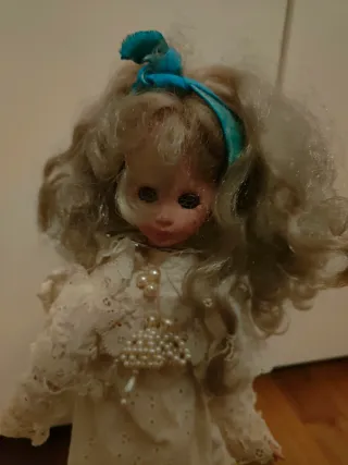 Bambola vintage vestito pizzo perline