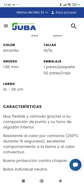 Guantes de calor Juba 5700 Talla 10