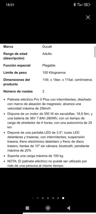 Patinete Eléctrico Ducati PRO II