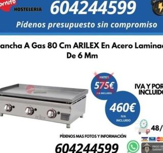 Plancha A Gas 80 Cm ARILEX En Acero Laminado
