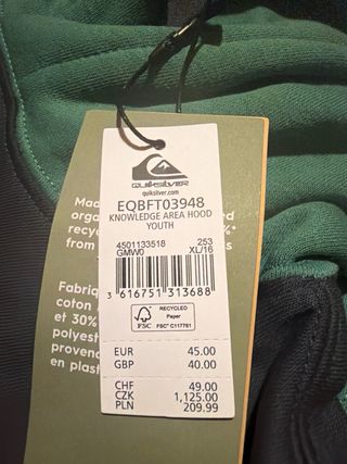 Sudadera Quiksilver Niño Talla 16