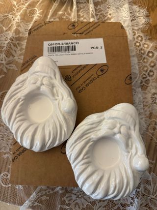 2 Porta tea-light Babbo Natale bianco