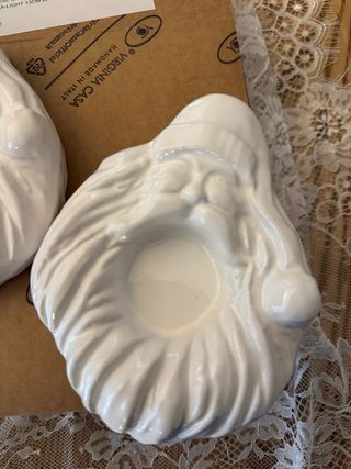 2 Porta tea-light Babbo Natale bianco