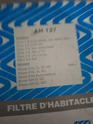 Filtro Habitáculo Honda Civic CRV Rover AH 127