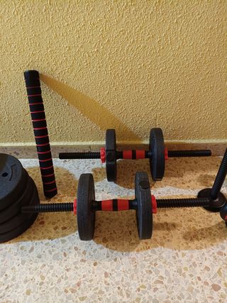 Juego de mancuernas y pesas ajustables