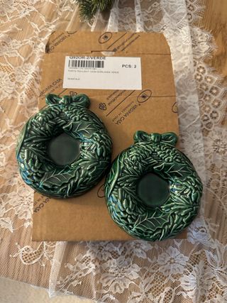 2 Porta candele tea-light Ghirlanda Verde